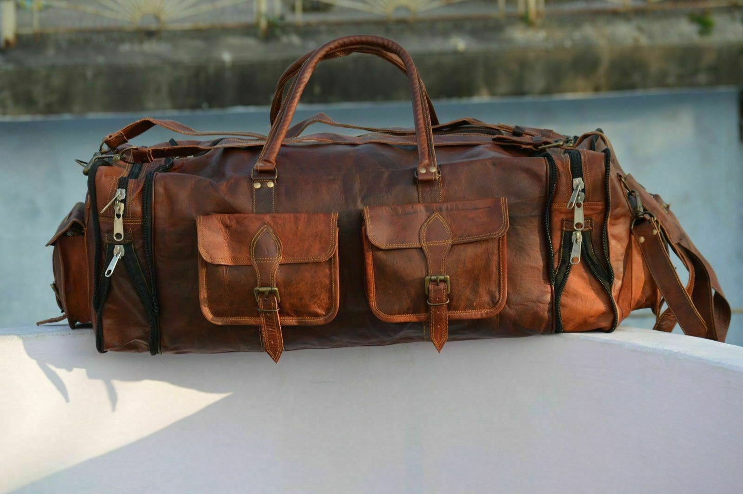 Bag Men's Genuine Leather Luggage Gym Weekend Overnight Duffel Vintage Large Bag