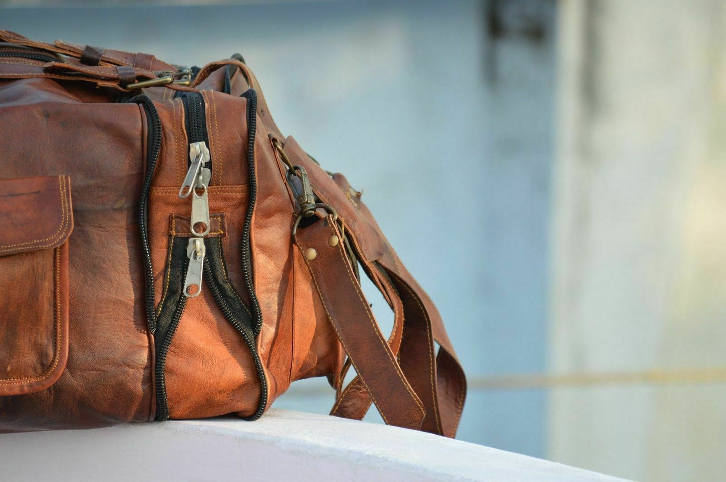 Bag Men's Genuine Leather Luggage Gym Weekend Overnight Duffel Vintage Large Bag