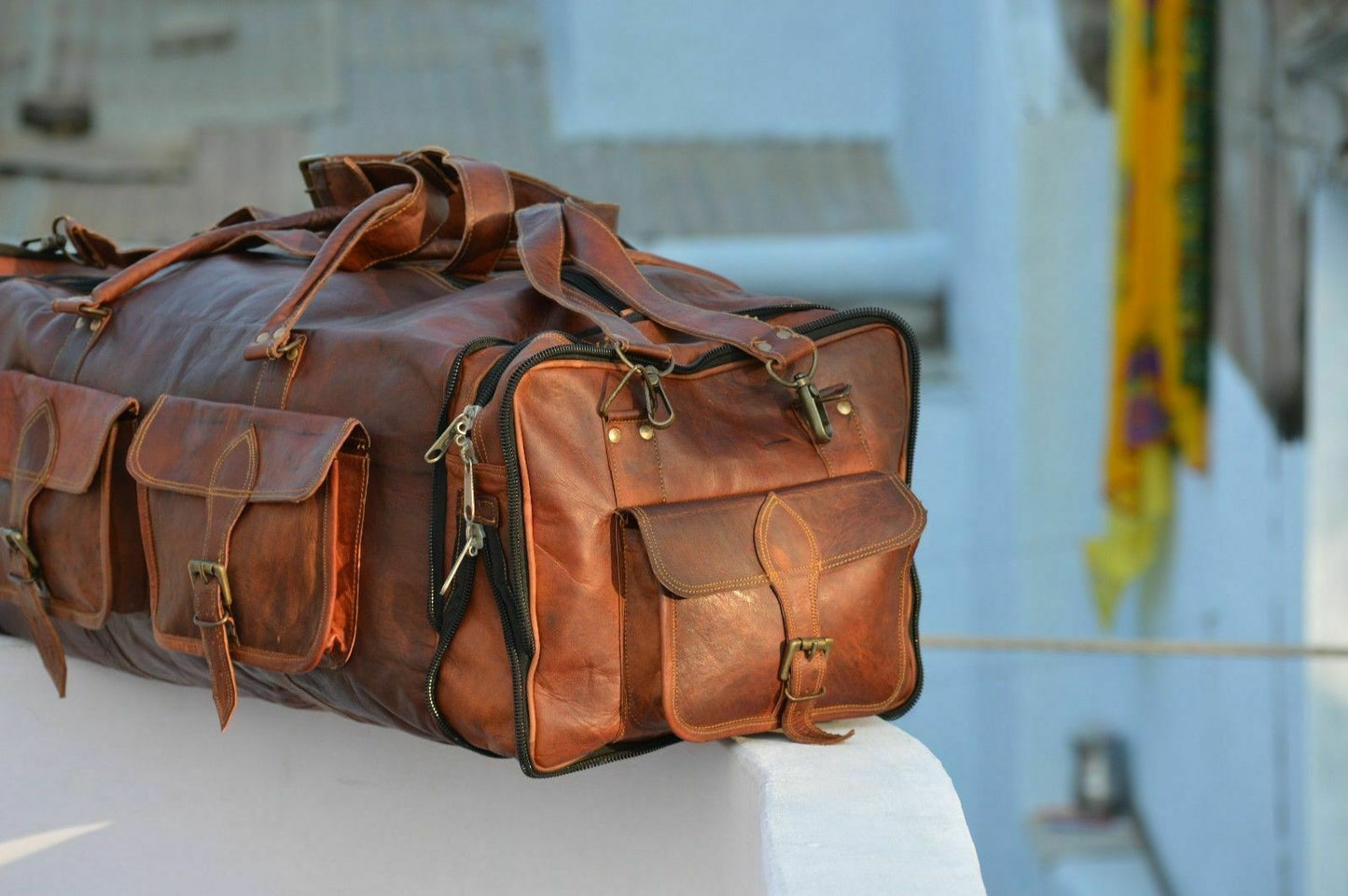 Bag Men's Genuine Leather Luggage Gym Weekend Overnight Duffel Vintage Large Bag