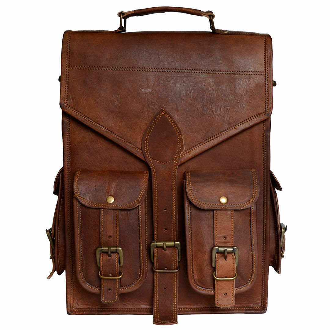 Genuine Soft Leather Vintage Laptop Backpack Rucksack Bag