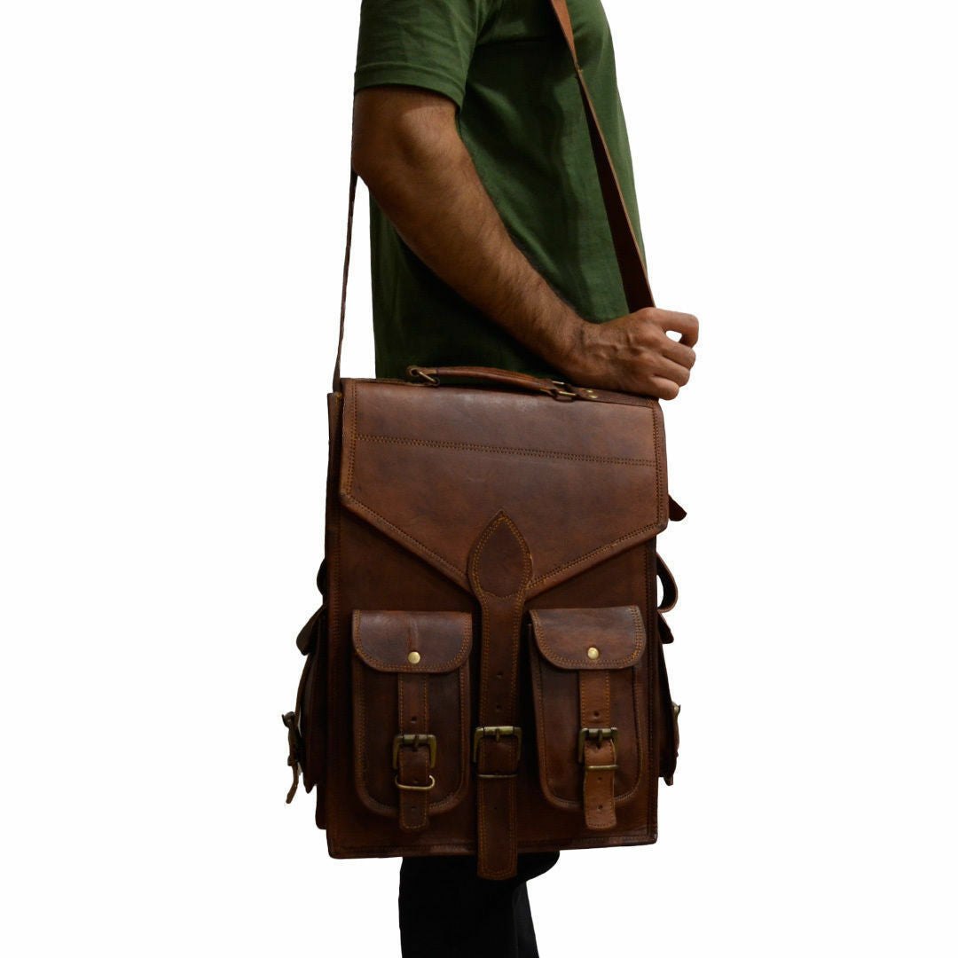 Genuine Soft Leather Vintage Laptop Backpack Rucksack Bag