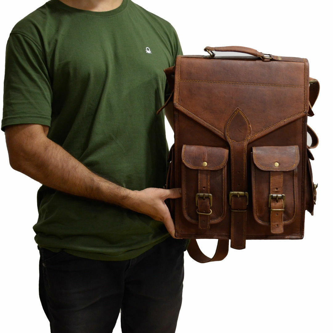 Genuine Soft Leather Vintage Laptop Backpack Rucksack Bag