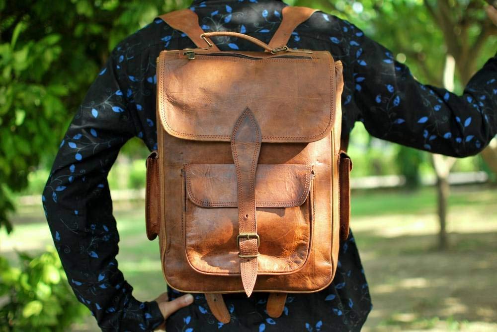 leather 16 inch backpack travel rucksack bag