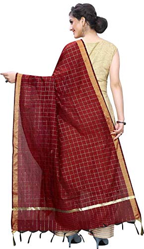 Women's Cotton Blend Silk Dupatta (Free Size, Maroon)