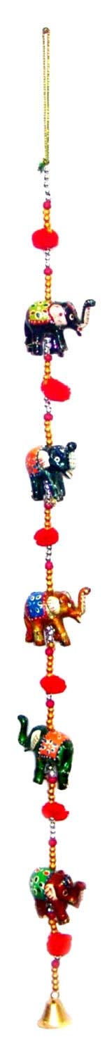 Rastogi Handicrafts Door Hanging Decorative Five Hand Painted Elephant Stringed Together with Beads and metal Bell Set of 2 pcs