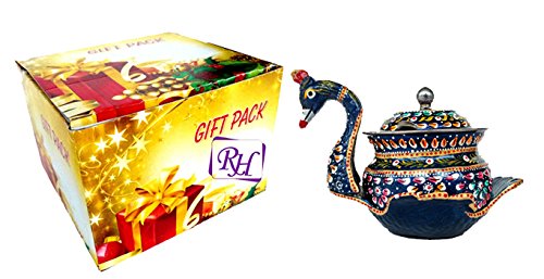 Rastogi Handicrafts Steel Hand Painted Platter Container ,Kitchen Storage Bowl With spoon and lid Dry Fruit Bowl Serving Diwali Christmas Gifts SIZE - (4X4X6 INCH )