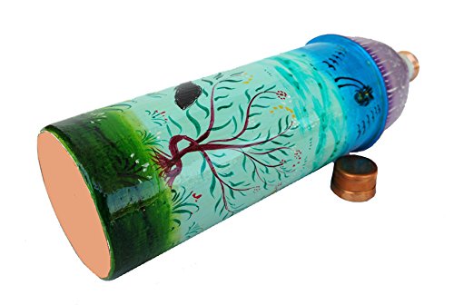 Rastogi Handicrafts Pure Copper Hand Painted Elephant Theme Water Bottle Tumbler,Bislari (750 ml)