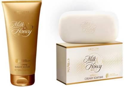 Oriflame Sweden Milk And Honey Sugar Scrub And Creamy Soap Bar Pack Of 2  (2 Items in the set)