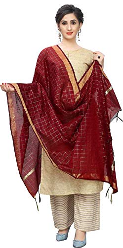 Women's Cotton Blend Silk Dupatta (Free Size, Maroon)