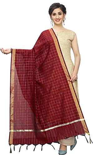 Women's Cotton Blend Silk Dupatta (Free Size, Maroon)