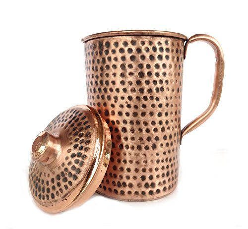 Rastogi Handicrafts Pure copper Water Jug Pitcher Antique Looking Hand Hammered Indian Style 1500 ml