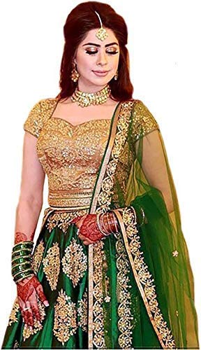 Women's Silk Semi stitched Lehenga Choli (Green_Free Size)