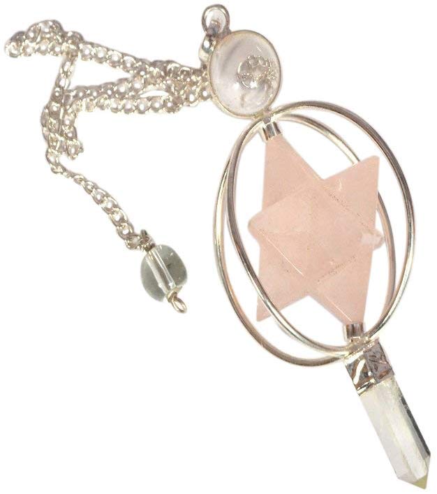 WholesaleGemShop Rose Quartz Spinning Merkaba Pendulum Dowsing Healing Chakra Balancing Reiki AA+