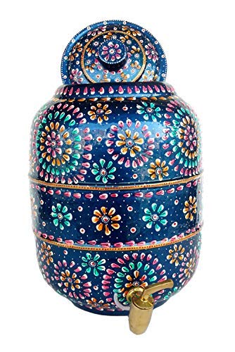 Rastogi Handicrafts pure copper Hammered water storage pot 6.5 liter capacity outer side water proof Hand painted with free tumbler