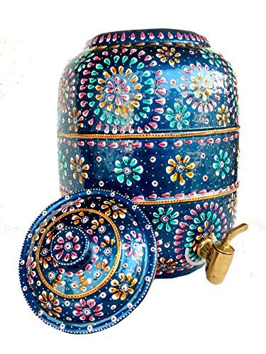 Rastogi Handicrafts pure copper Hammered water storage pot 6.5 liter capacity outer side water proof Hand painted with free tumbler