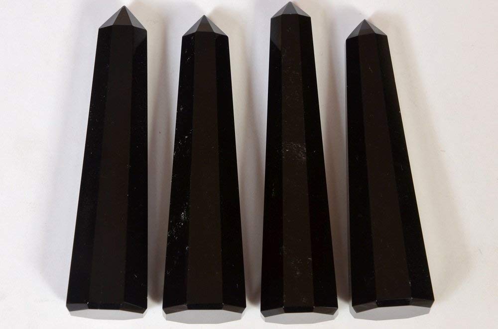 WholesaleGemShop Beautiful Healing Natural Black Tourmaline Obelisk Tower Jumbo 6 Facet Aura Rock Crystal Natural Polished