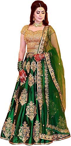 Women's Silk Semi stitched Lehenga Choli (Green_Free Size)