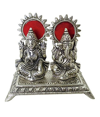 Rastogi Handicrafts Laxmi Ganesh Metal Silver Plated Idol for Diwali Poojan