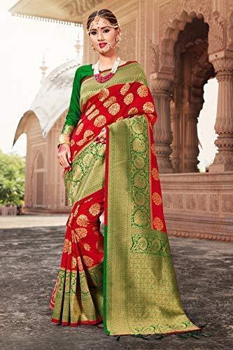 sarees-for-women-banarasi-art-silk-woven-saree-l-indian-wedding-traditional-wear-sari-and-blouse-red