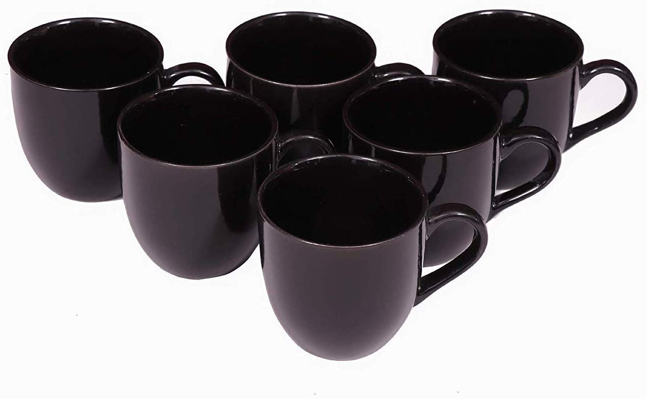 Ceramic Tea/Coffee Cup - 6 Pieces, Black, 130 ml