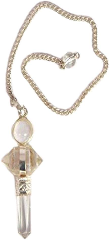 WholesaleGemShop Clear Crystal Quartz Herkimer Diamond Pendulum with Chain.