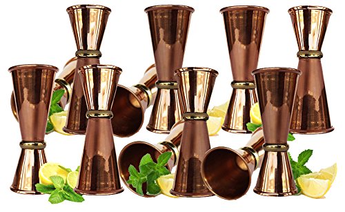 Rastogi Handicrafts Copper Double Jigger Cocktail Shot Glasses. 100% Solid Copper 2 Mix Perfect Craft & Classic Drinks Excellent Christmas Gifts! Set of 12