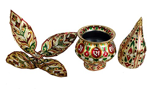 Rastogi Handicrafts Mangal Kalash Set Meenakari Work for Puja Kalash in Temple Home Decor Decorative Lota Narial Patta