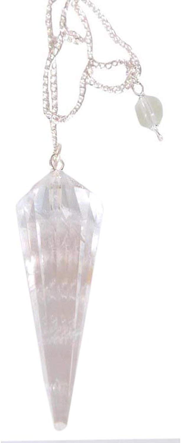 WholesaleGemShop Gemstone 16-Faceted Clear Crystal Quartz Pendulum