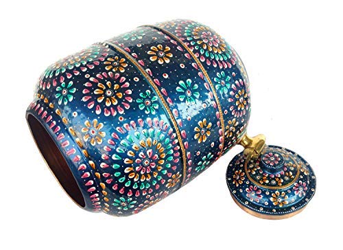 Rastogi Handicrafts pure copper Hammered water storage pot 6.5 liter capacity outer side water proof Hand painted with free tumbler