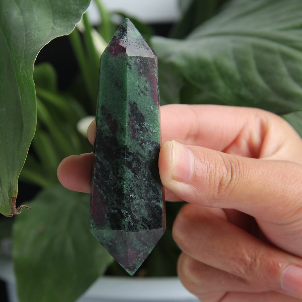 Hongjintian Natural Rock Epidote Reiki Healing Crystal Points / Column (3.51inch)