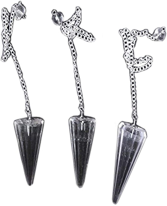 Gemstone Faceted Clear Crystal Quartz Cone Shaped Top Quality Pendulum With Chakra Chain A++