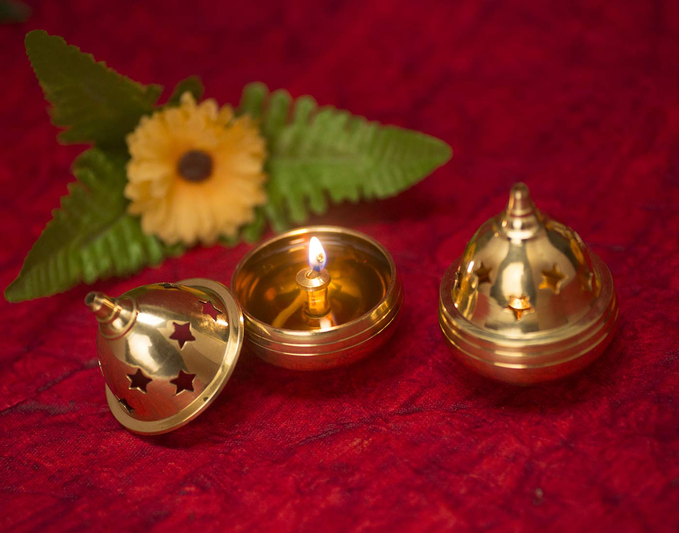 Brass Apple Shape Akhand Diya with Designed Star Holes on Top