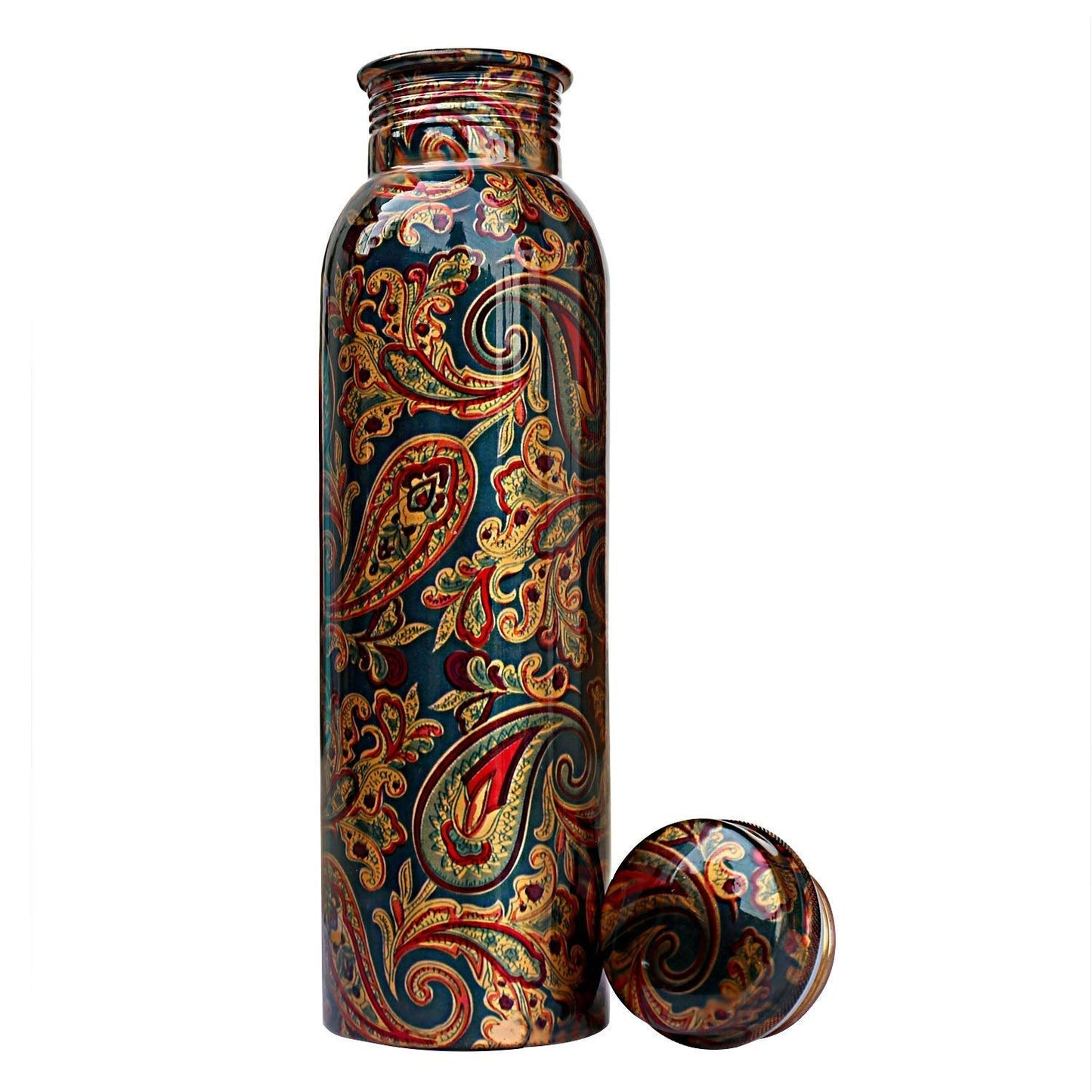 Pure Copper Modern Art Printed and Outside Lacquer Coated Bottle,1Ltr