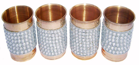 Rastogi Handicrafts Pure Copper Silver Crystal Studded Glass Set