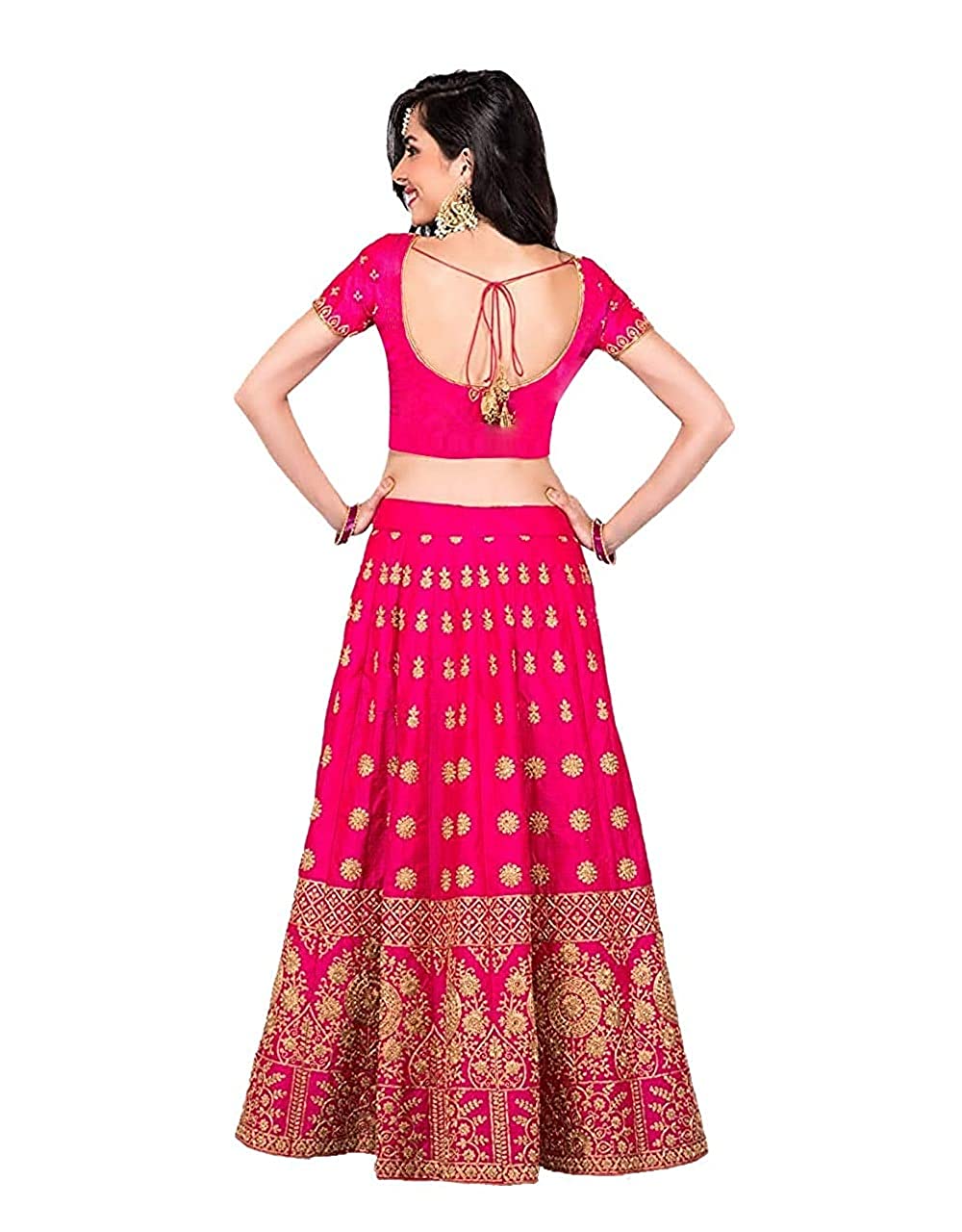 Women's Tafetta Silk Semi Stitched Lehenga Choli (Pink_Free Size)