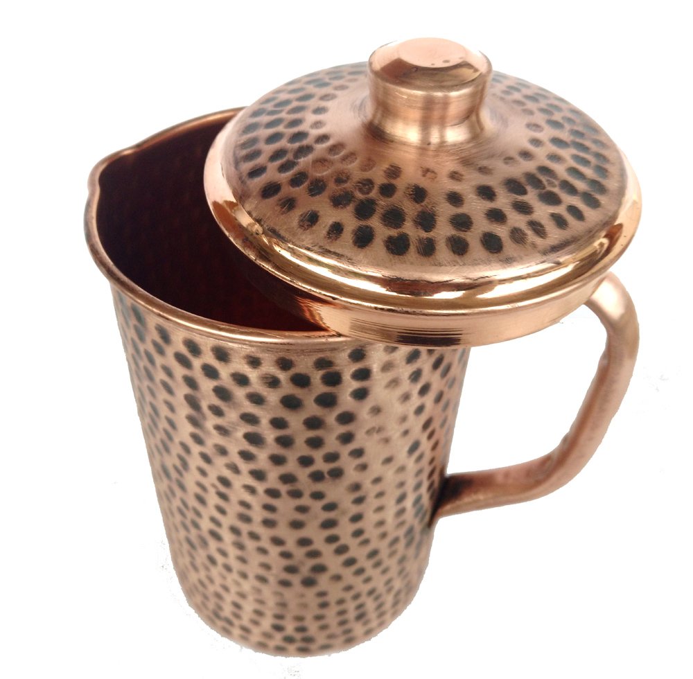 Rastogi Handicrafts Pure copper Water Jug Pitcher Antique Looking Hand Hammered Indian Style 1500 ml