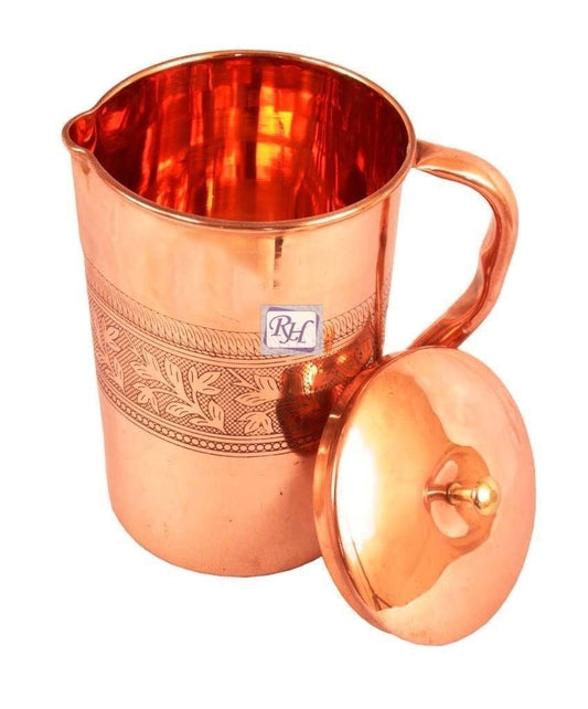 Rastogi Handicrafts Pure copper Designer Carving Jug Pitcher Storage Drinking Water Home Hotel Garden 1750 ML