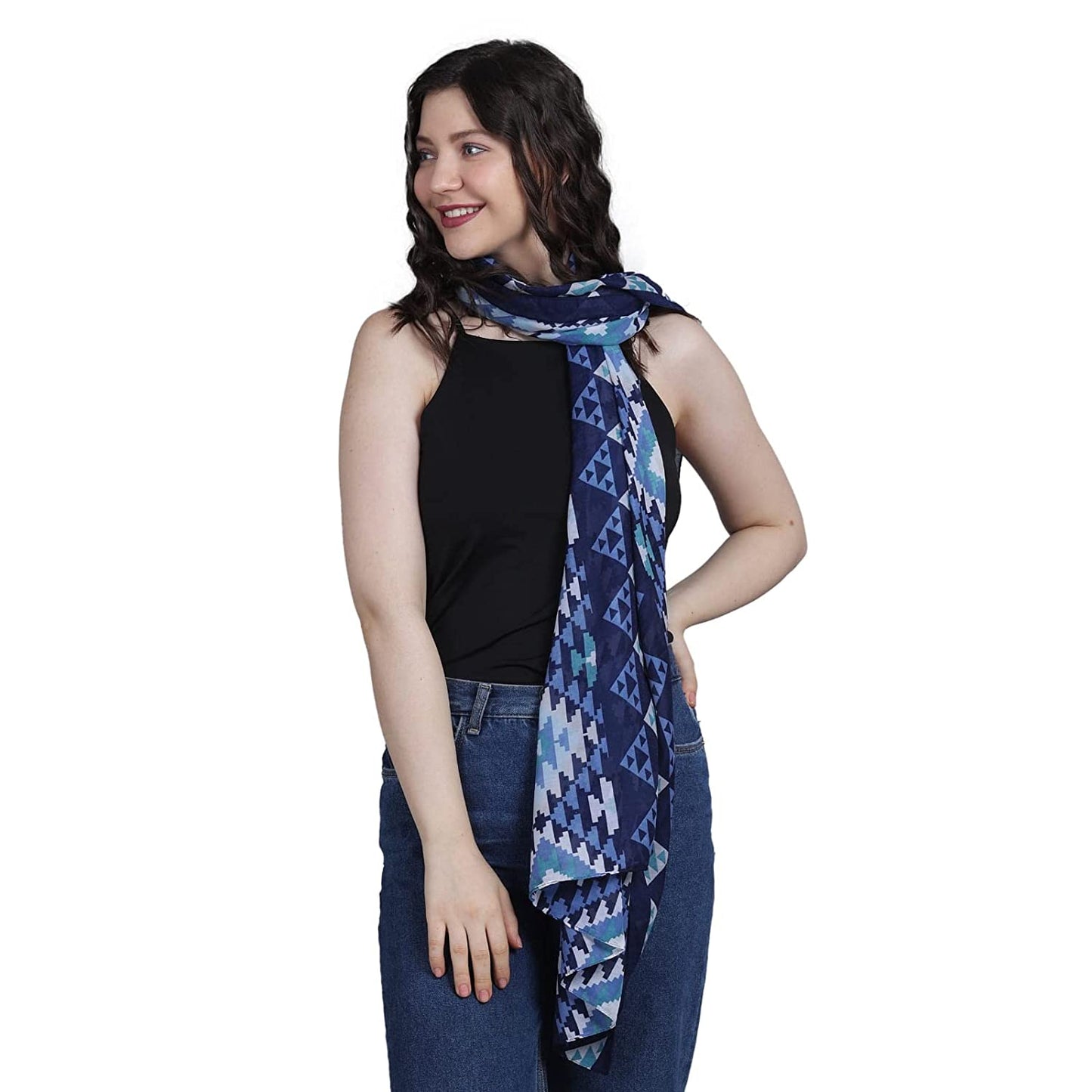 Women's Pure Cotton Printed Trendy Scraf, Stoles (Blue)