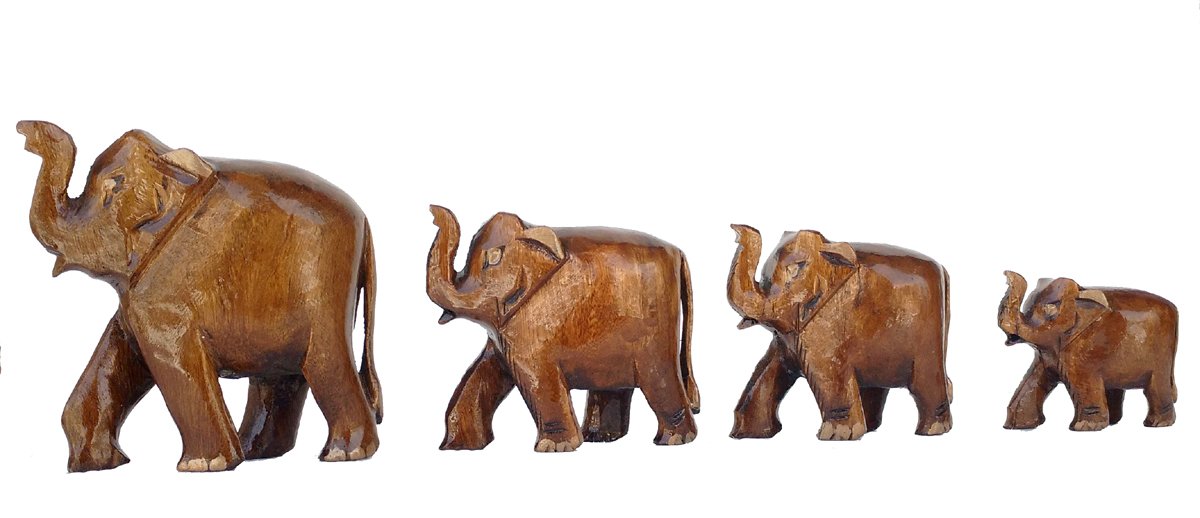 Rastogi Handicrafts Wooden Elephant Family of 4 Elephant Antique Looking Gifts Souvenir Home Decor , Collectible Figurine