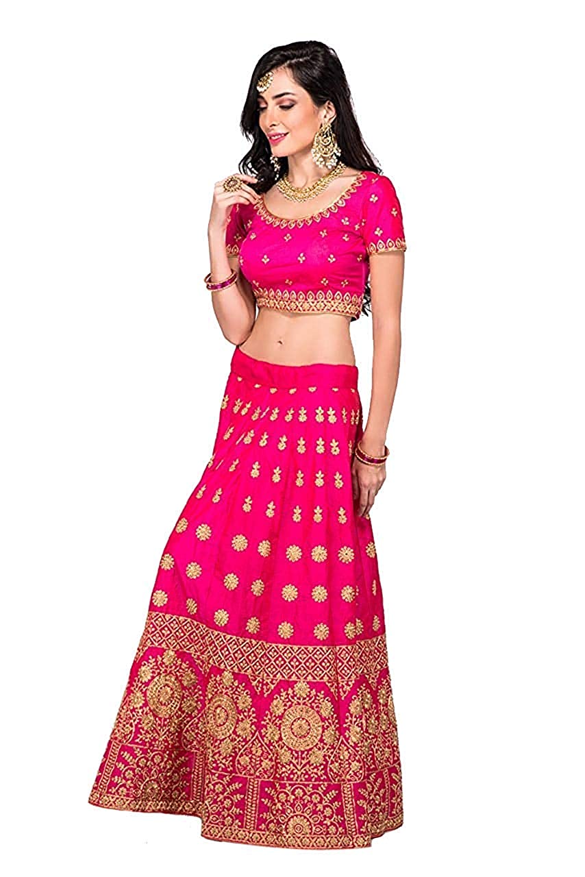 Women's Tafetta Silk Semi Stitched Lehenga Choli (Pink_Free Size)