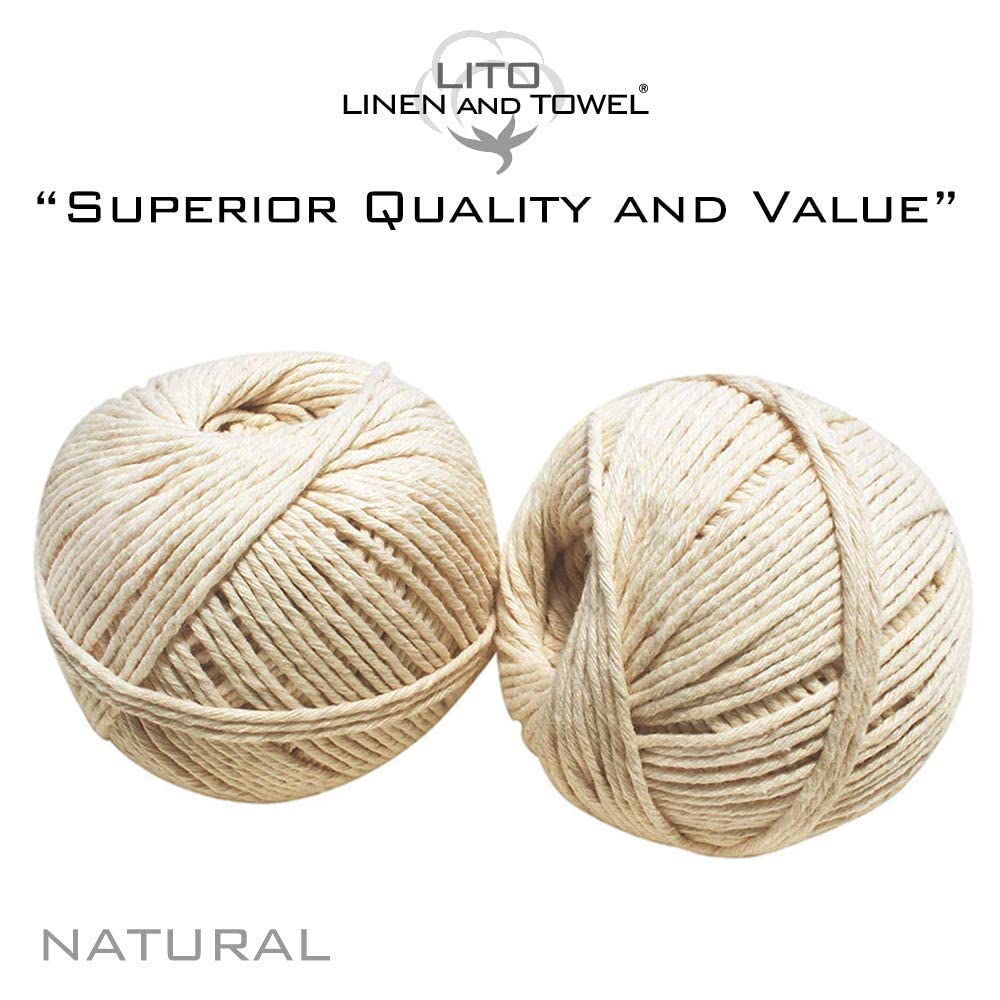 100% cotton twine string Thread Organic Natural Cotton Butchers Dori Thread Twisted Piping Macrane11 Ply Baker's Kitchen Twine Natural Chef Grade Food Safe Cooking Twine, Kitchen String, Baking String for Trussing rope DIY Craft200 Ft-Pack