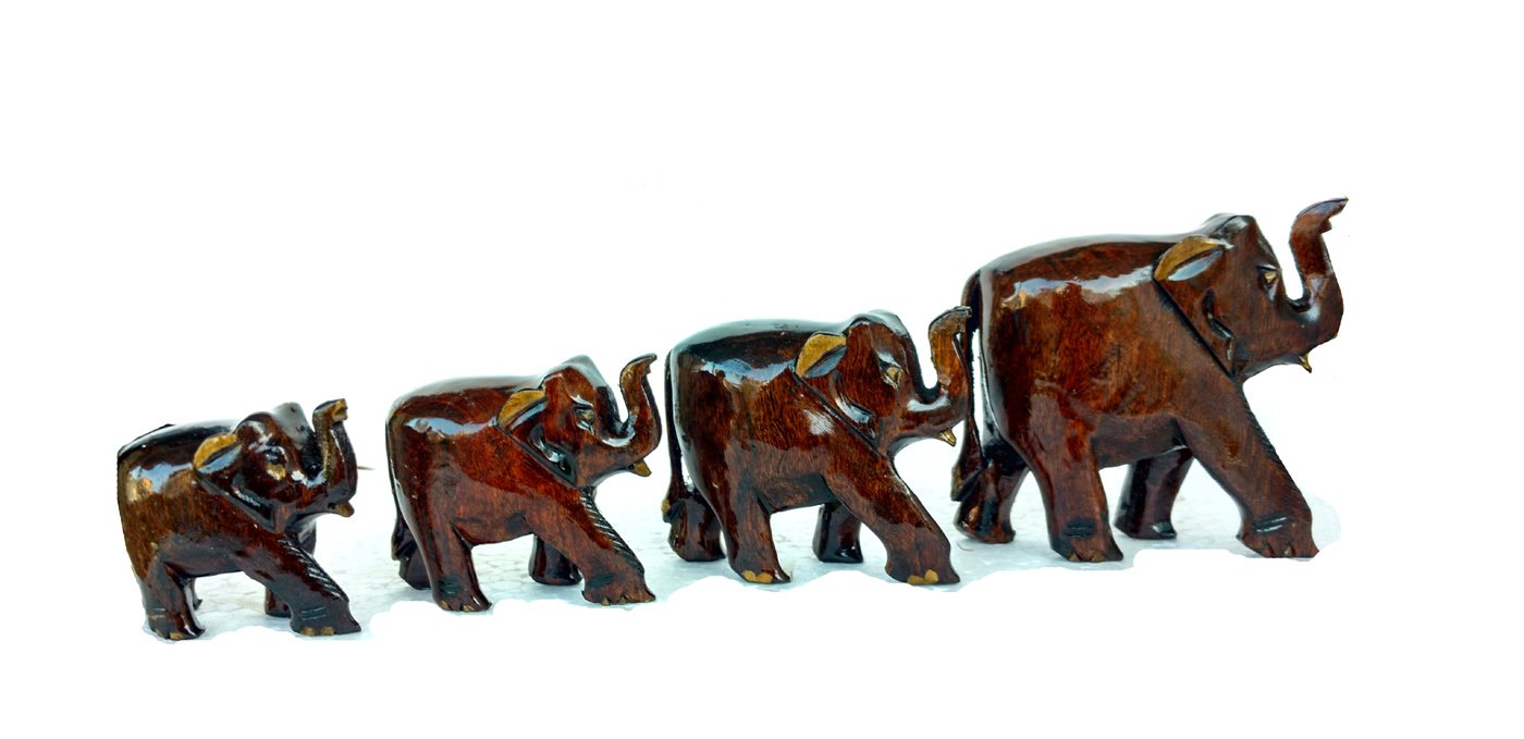 Rastogi Handicrafts Wooden Elephant Family of 4 Elephant Antique Looking Gifts Souvenir Home Decor , Collectible Figurine