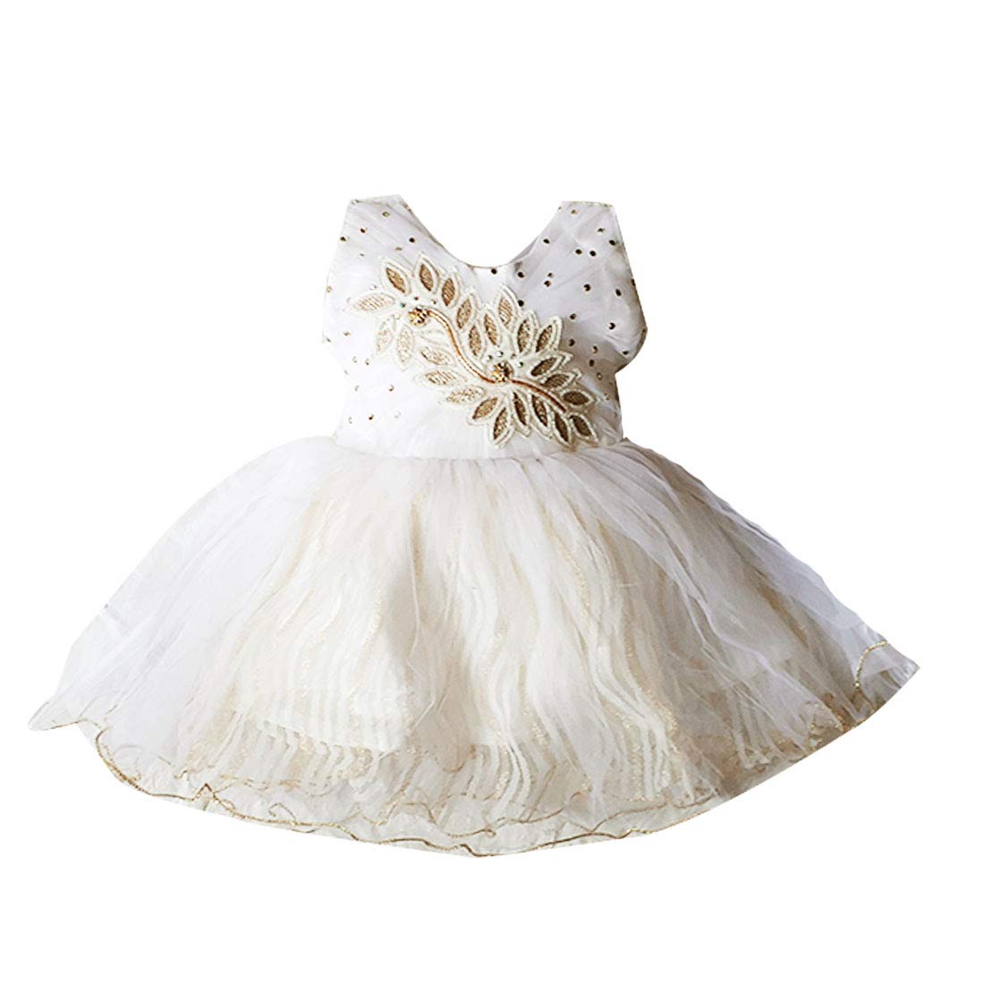 Baby Girl's Knee Length Birthday Doll Frock (k babu, Off-White, 9-12 Months)