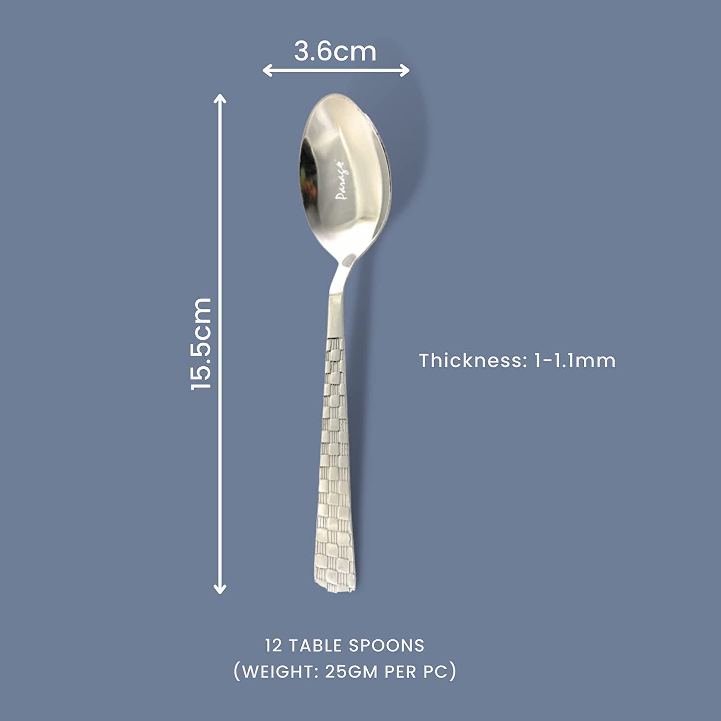 12 Pieces Stainless Steel Dinner/ Table Spoons, Length 15.5cm, Set of 12, Silver (Dilare)