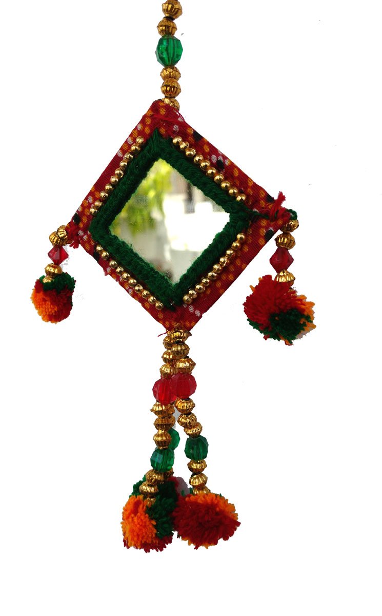 Rastogi Handicrafts Handmade Wall Hanging Mirror and Bird Decorative Ornament Christmas Diwali Party Wedding Decorative Hanging Gift Box Packing Set of Two