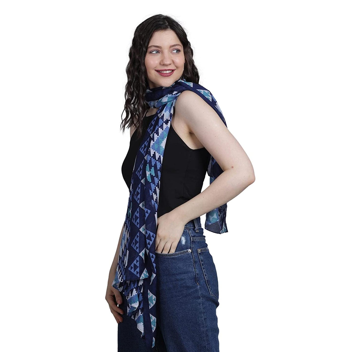 Women's Pure Cotton Printed Trendy Scraf, Stoles (Blue)