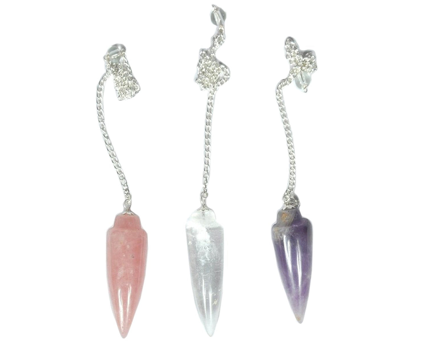 WholesaleGemShop Gemstone Natural Amethyst Rose Quartz Clear Crystal Pendulums Reiki Healing Pendants