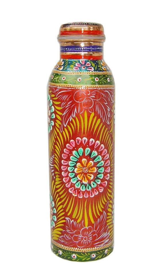 Rastogi Handicrafts Pure copper Hand painted bottle Red capacity 33oz / 950 ml for drinking water storage/yoga bottle