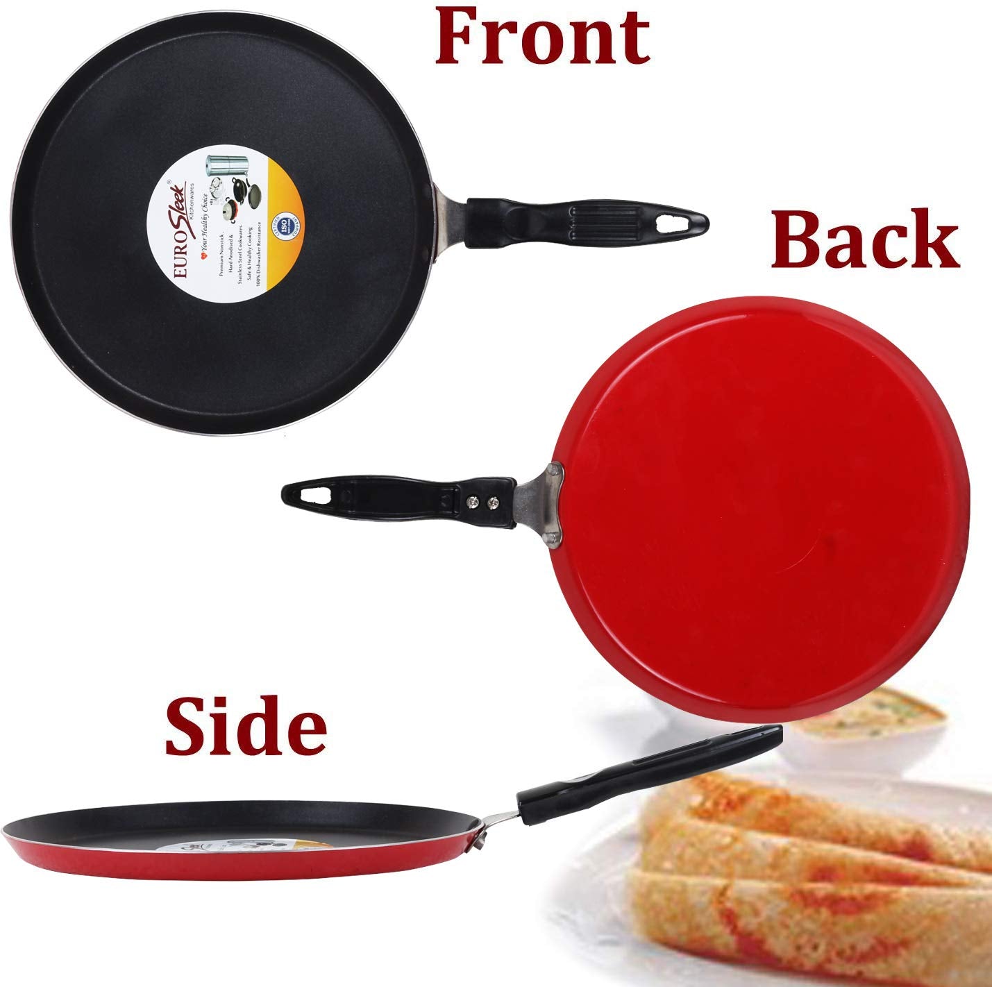 Non Stick Dosa Tawa Regular Gas Stove Compatible, Marooon (24cm,240mm/9 Inches) (Size No. 10) (2.6 Thickness)