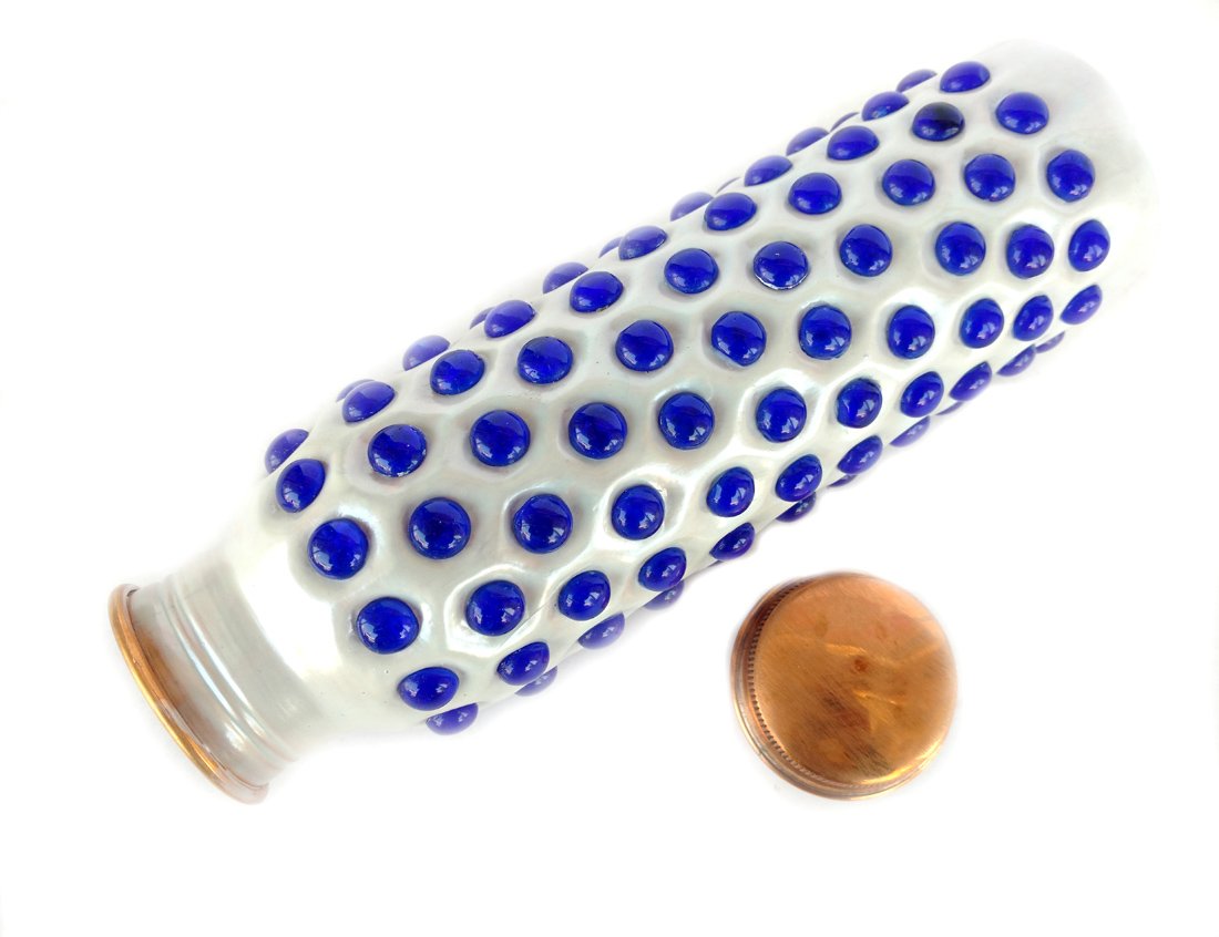 Rastogi Handicrafts White Color Blue Stone Fixed Joint Less Water Bottle 950 ml Capacity with Expedited Shipping